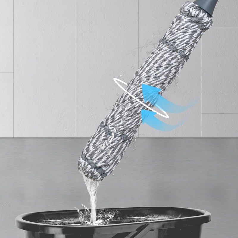 GRAREND Self-Wringing Twist Mop for Floor Cleaning, Long Handled Microfiber Floor Mop with Top Scouring Pad for Kitchen, Hardwood, Restaurant, Bathroom, Garages, Warehouses, Office, 64-inch , Grey - Image 2